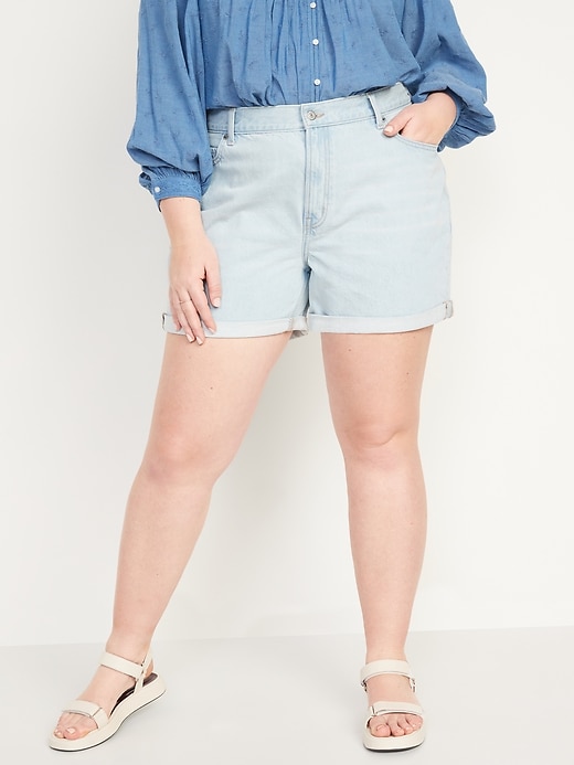 Image number 7 showing, High-Waisted Slouchy Straight Non-Stretch Jean Shorts for Women -- 5-inch inseam