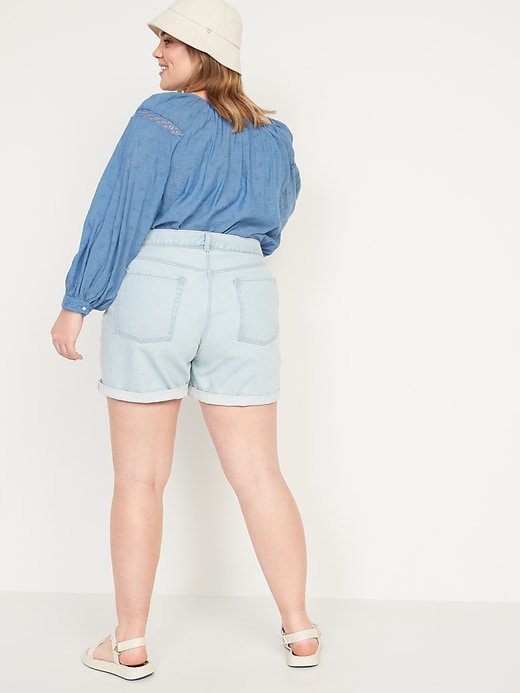 Image number 8 showing, High-Waisted Slouchy Straight Non-Stretch Jean Shorts for Women -- 5-inch inseam