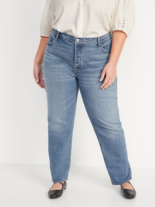 Image number 7 showing, High-Waisted Button-Fly Slouchy Straight Jeans for Women