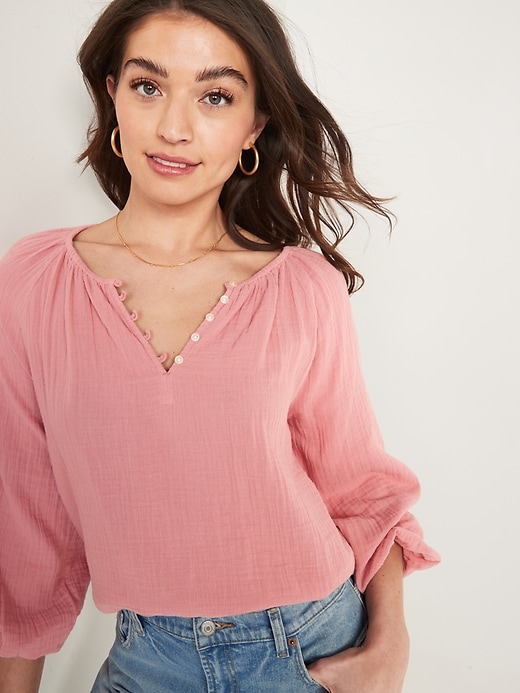 Image number 3 showing, Shirred Double-Weave Blouse