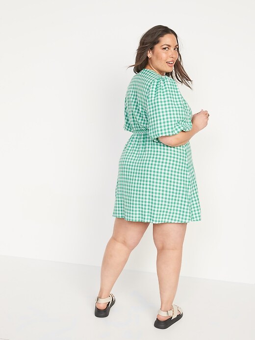Image number 8 showing, Waist-Defined Puff-Sleeve Gingham Mini Wrap Dress