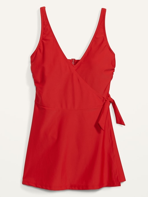 Image number 4 showing, V-Neck Wrap-Front Swim Dress