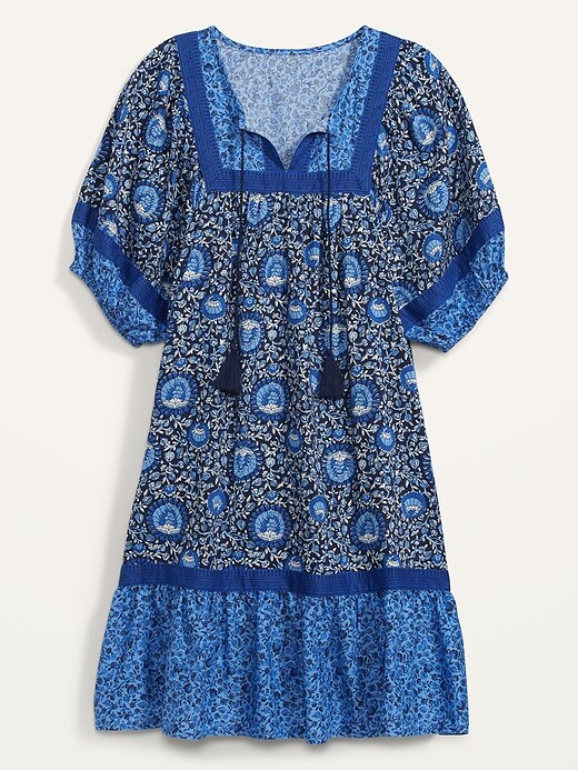 Image number 3 showing, Puff-Sleeve Printed Mini Swing Dress