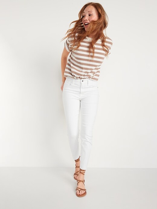 Image number 3 showing, High-Waisted Rockstar Super Skinny White Cut-Off Jeans for Women