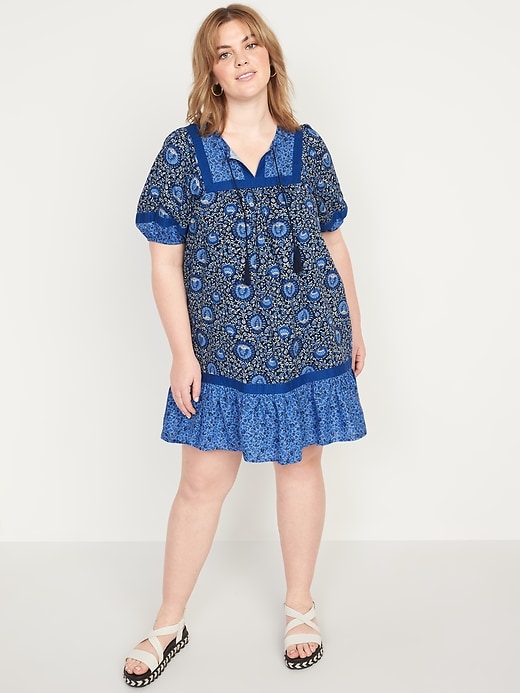 Image number 6 showing, Puff-Sleeve Printed Mini Swing Dress