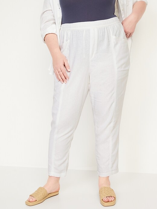 Image number 7 showing, High-Waisted Cropped Linen-Blend Straight-Leg Pants for Women