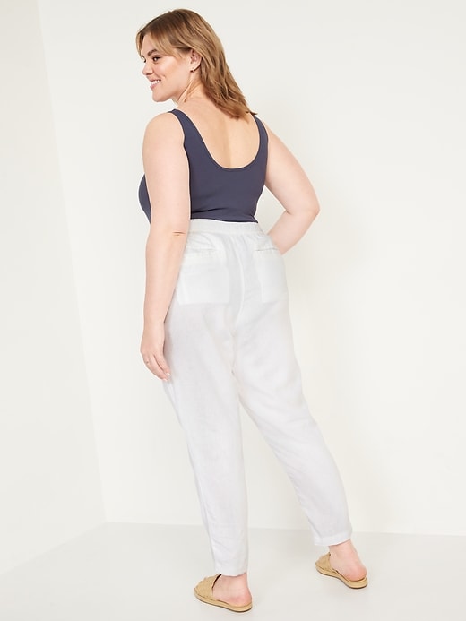 Image number 8 showing, High-Waisted Cropped Linen-Blend Straight-Leg Pants for Women