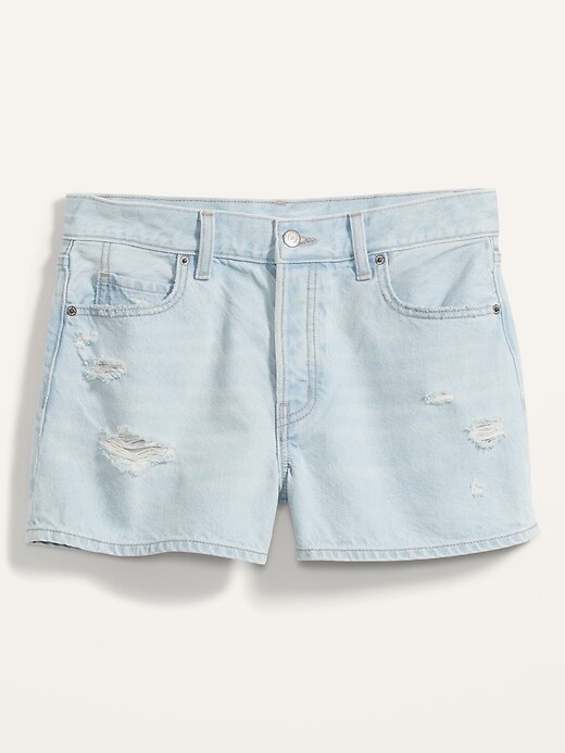 Image number 4 showing, High-Waisted Button-Fly Slouchy Straight Ripped Non-Stretch Jean Shorts for Women -- 3-inch inseam