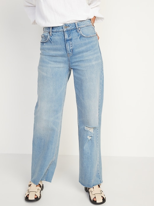 Extra High-Waisted Sky-Hi Ripped Wide-Leg Jeans for Women | Old Navy