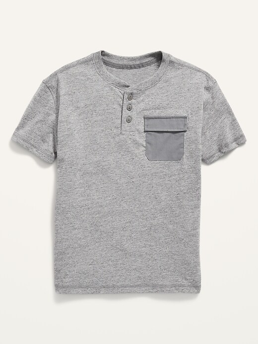 View large product image 2 of 3. Short-Sleeve Henley Utility Pocket T-Shirt for Boys