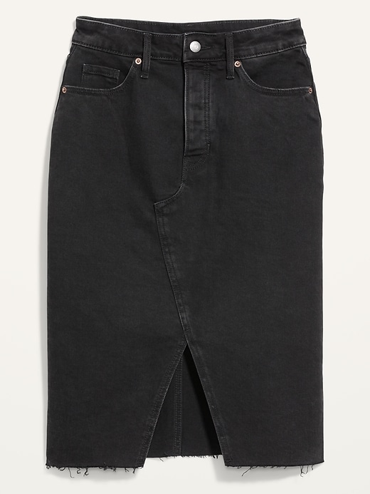 Image number 4 showing, Higher-High Waisted Split-Front Midi Jean Pencil Skirt
