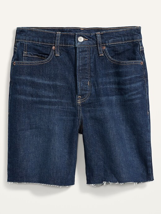 Image number 4 showing, Extra High-Waisted Button-Fly Sky-Hi Straight Cut-Off Jean Shorts for Women -- 7-inch inseam