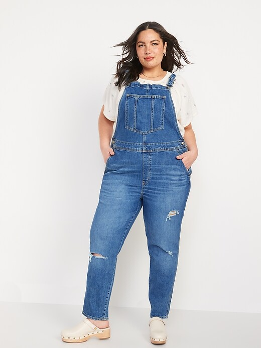 Image number 7 showing, O.G. Straight Medium-Wash Ripped Jean Overalls for Women