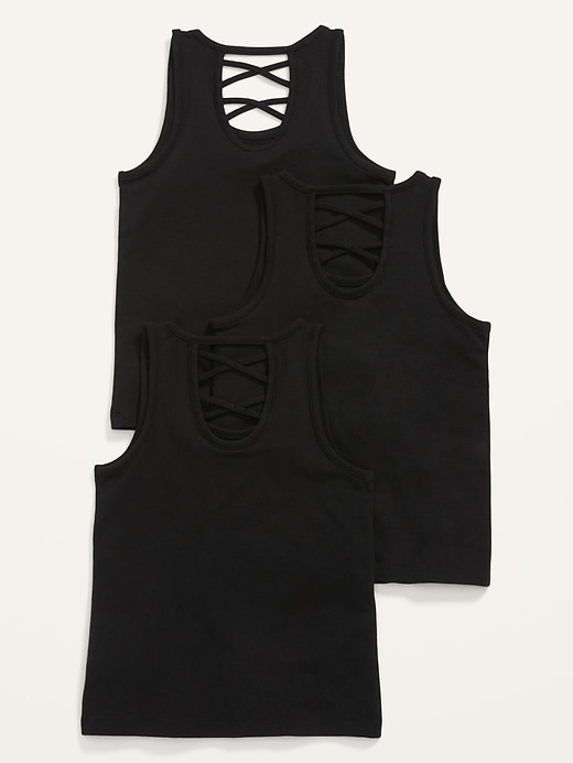 View large product image 2 of 2. Solid Lattice-Back Tank Top 3-Pack for Girls
