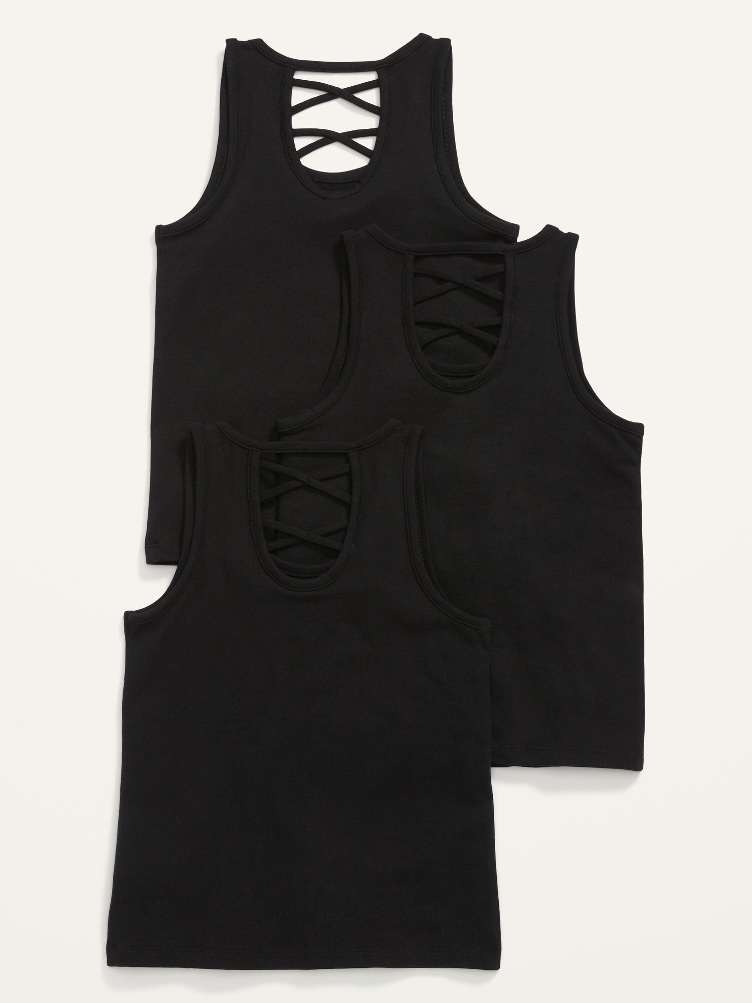 Топы Old Navy Solid Lattice-Back Tank Top 3-Pack для девочек, цвет: Blackjack — фото 2