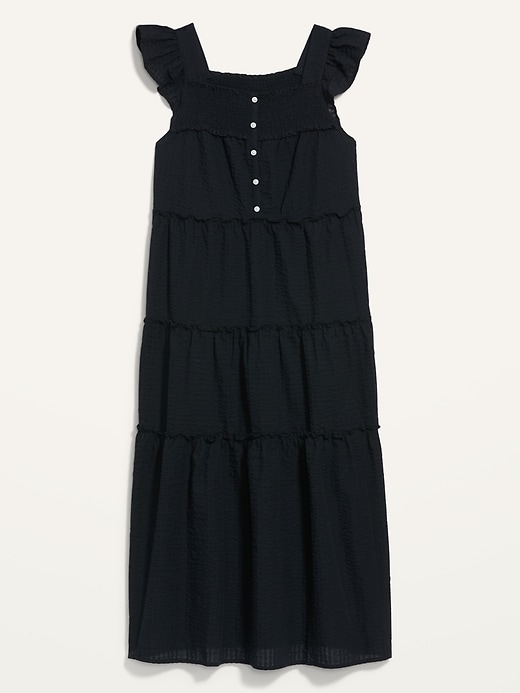 Image number 4 showing, Flutter-Sleeve Printed Tiered Smocked Midi Swing Dress