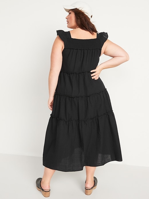 Image number 8 showing, Flutter-Sleeve Printed Tiered Smocked Midi Swing Dress
