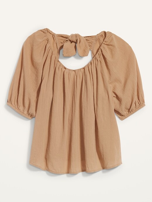 Image number 4 showing, Puff-Sleeve Cutout Tie-Back Swing Blouse
