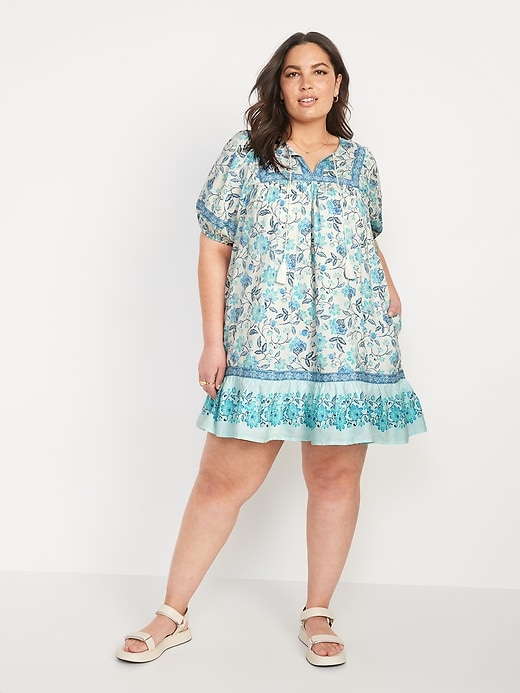 Image number 7 showing, Puff-Sleeve Printed Mini Swing Dress for Women