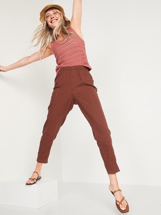 Image number 3 showing, High-Waisted Cropped Linen-Blend Pants