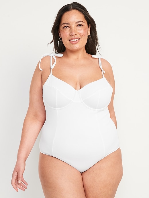 Image number 7 showing, Tie-Shoulder Piqué Underwire One-Piece Swimsuit for Women
