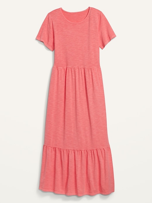 Short-Sleeve Slub-Knit Tiered Midi Swing Dress | Old Navy