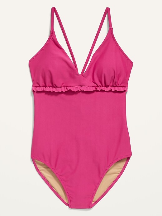V-Neck Ruffle-Trim Cutout One-Piece Swimsuit for Women | Old Navy