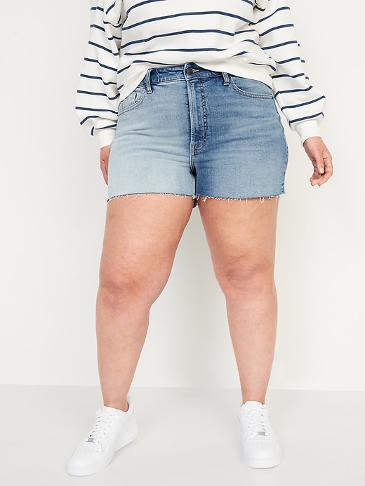 Image number 7 showing, High-Waisted O.G. Straight Two-Tone Cut-Off Jean Shorts -- 3-inch inseam