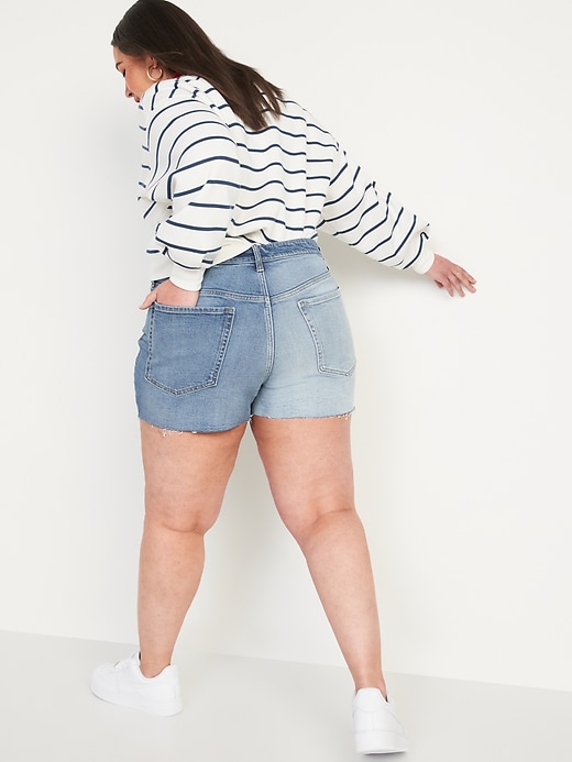 Image number 8 showing, High-Waisted O.G. Straight Two-Tone Cut-Off Jean Shorts -- 3-inch inseam