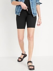 High-Waisted Rib-Knit Long Biker Shorts For Women -- 8-Inch Inseam