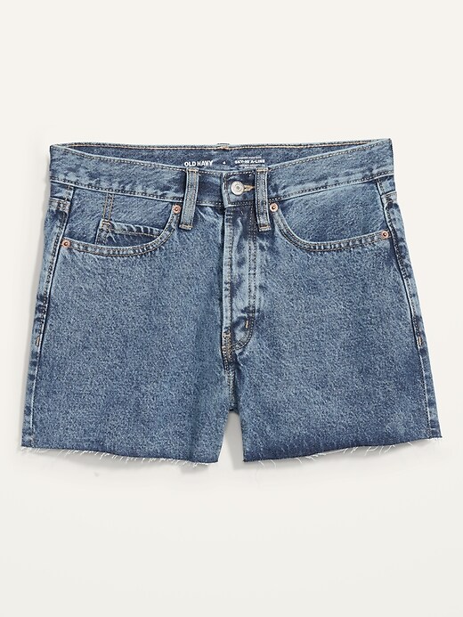 Image number 4 showing, Higher High-Waisted Button-Fly Sky-Hi A-Line Cut-Off Non-Stretch Jean Shorts -- 3-inch inseam