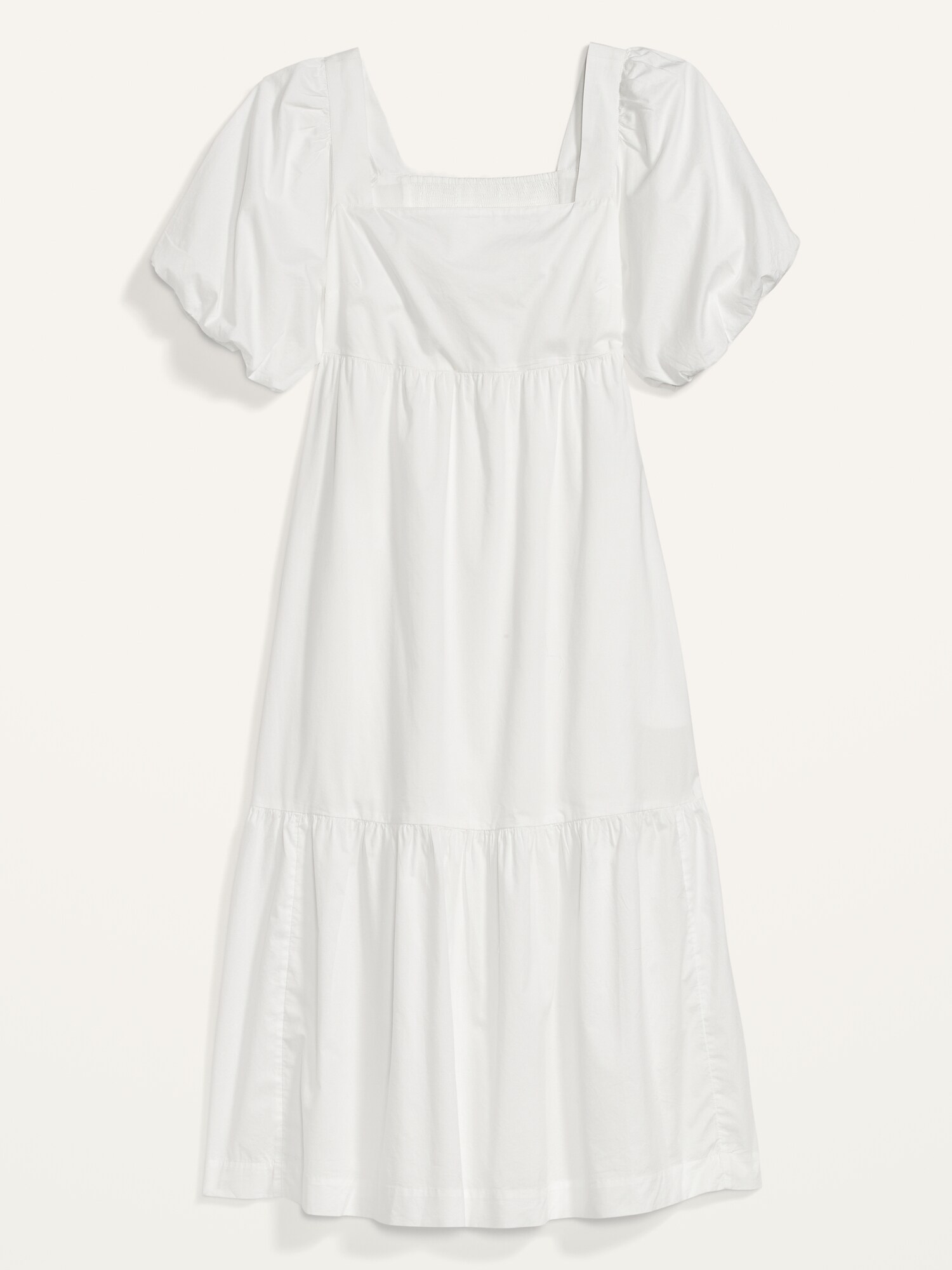Fit & Flare Puff-Sleeve Cotton-Poplin Smocked All-Day Midi Dress for ...