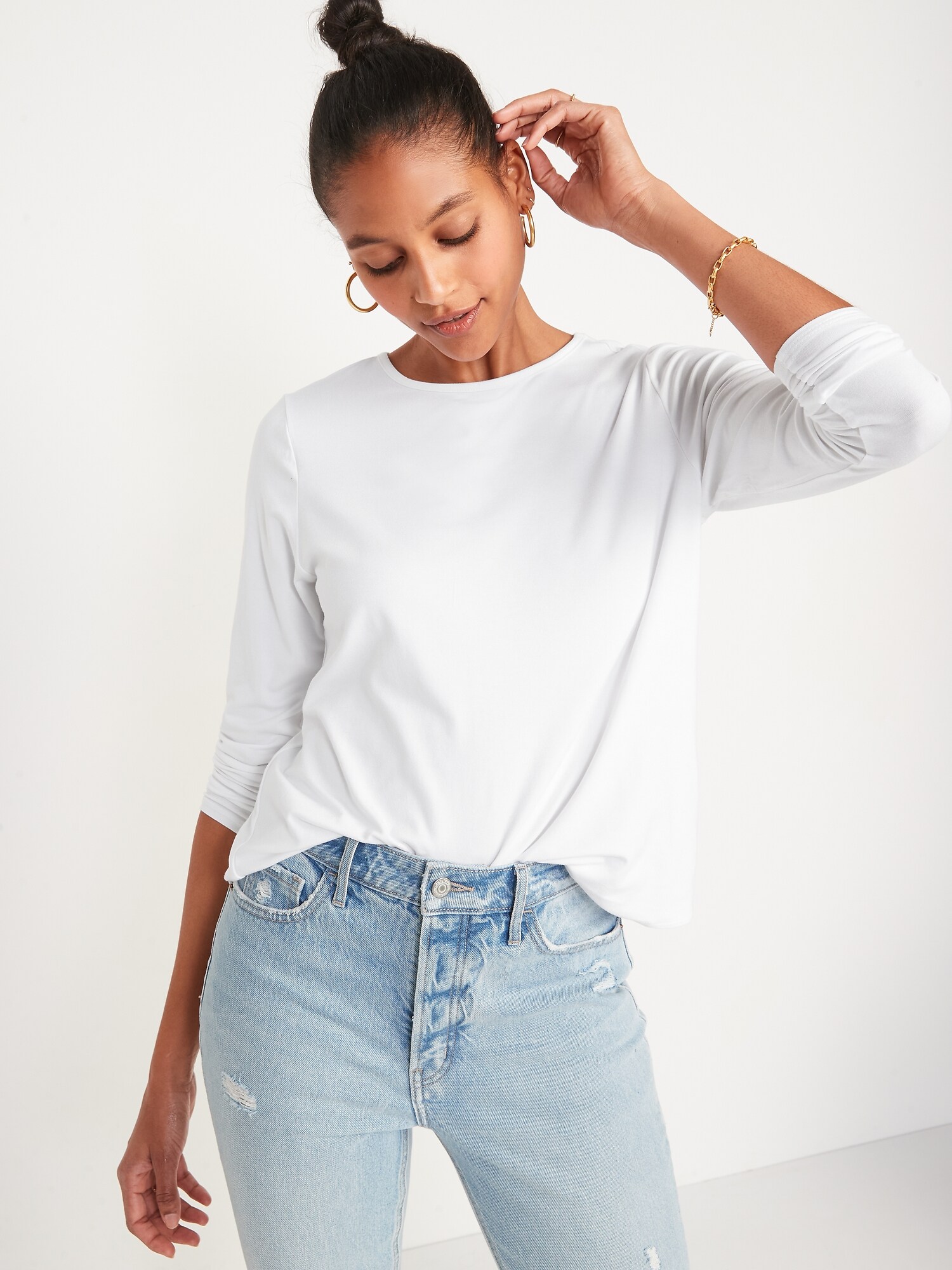 Luxe Crew-Neck Long-Sleeve T-Shirt for Women | Old Navy