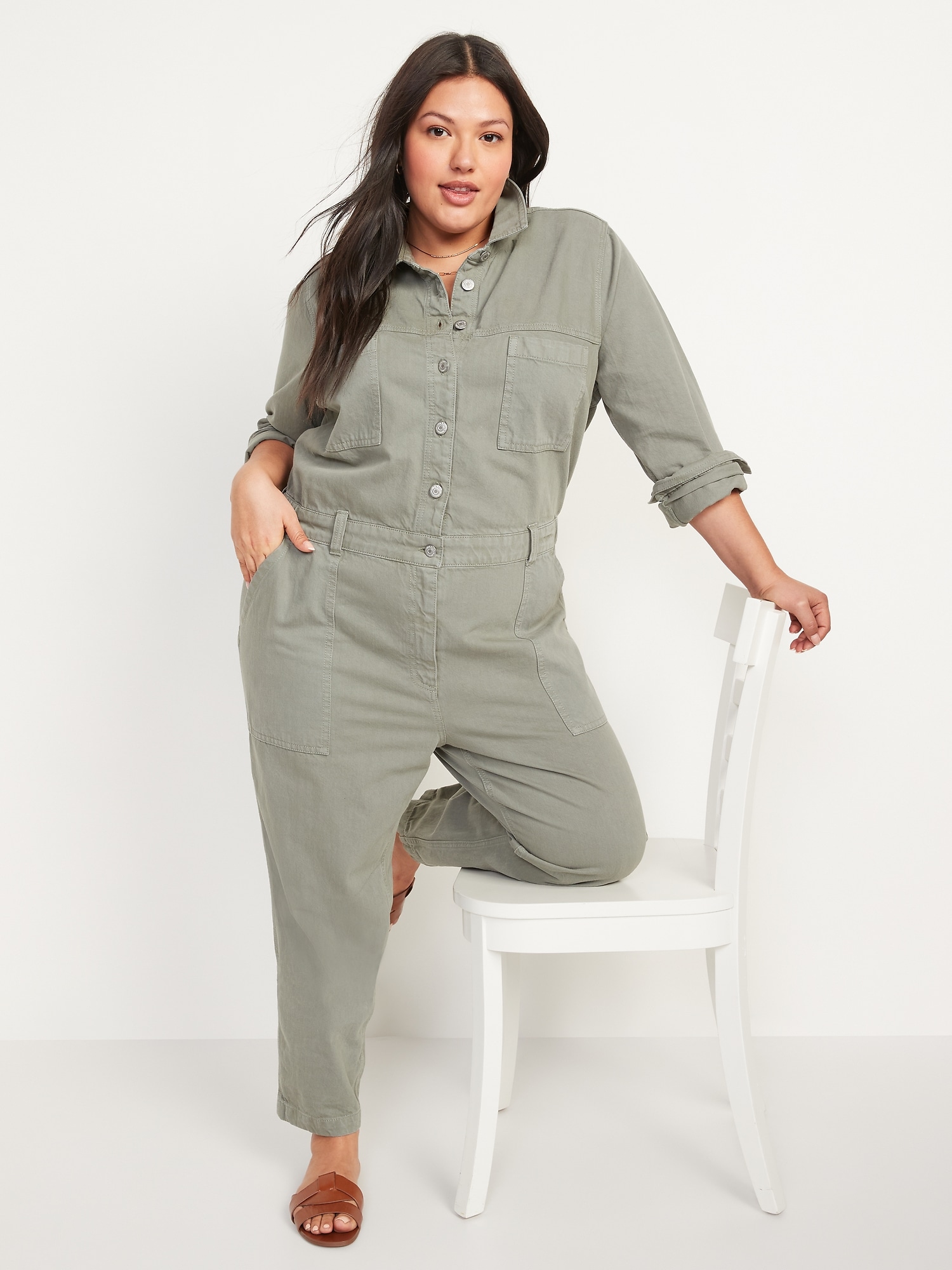 Long-Sleeve Cropped Jean Utility Jumpsuit for Women | Old Navy