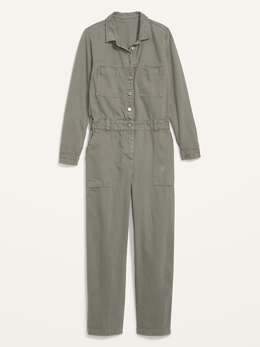 Long-Sleeve Cropped Jean Utility Jumpsuit for Women | Old Navy