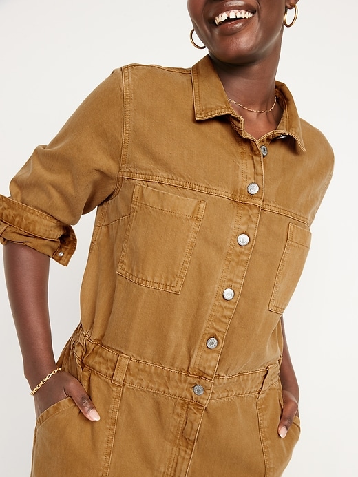Image number 3 showing, Long-Sleeve Cropped Jean Utility Jumpsuit