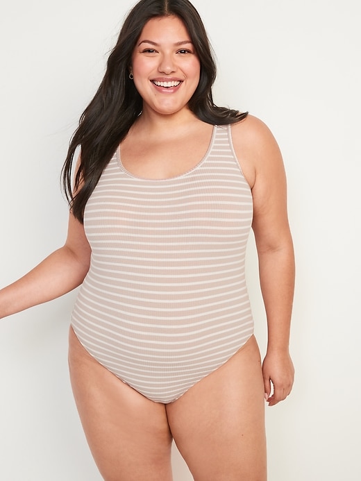 Image number 6 showing, Scoop-Neck Striped Rib-Knit Bodysuit for Women