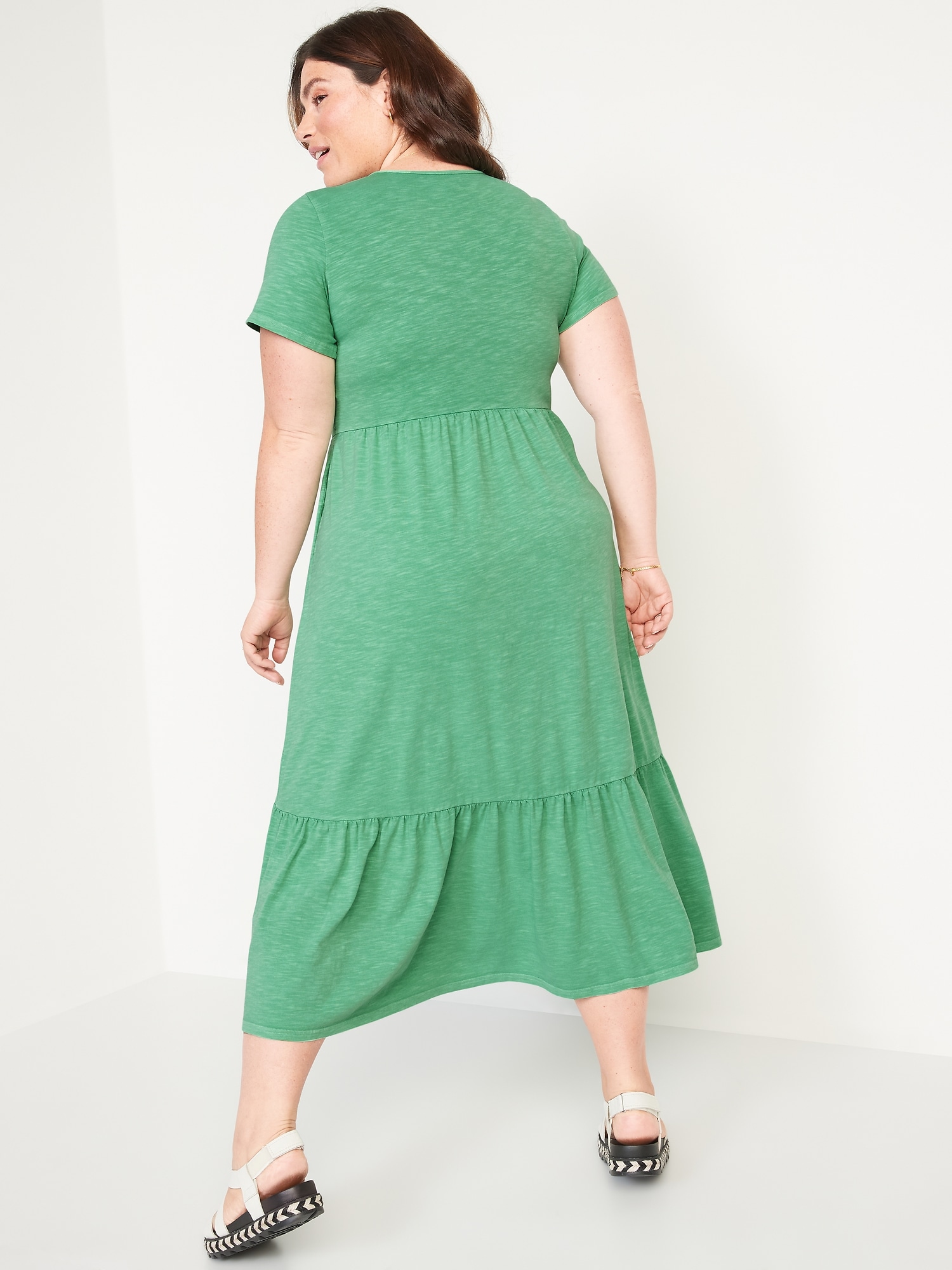 Short-Sleeve Slub-Knit Tiered Midi Swing Dress for Women | Old Navy