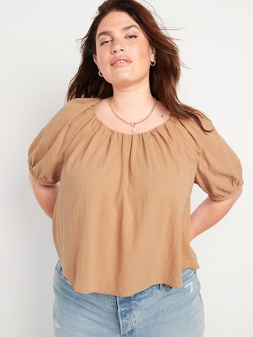 Image number 7 showing, Puff-Sleeve Cutout Tie-Back Swing Blouse for Women