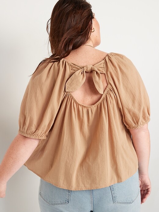 Image number 8 showing, Puff-Sleeve Cutout Tie-Back Swing Blouse for Women