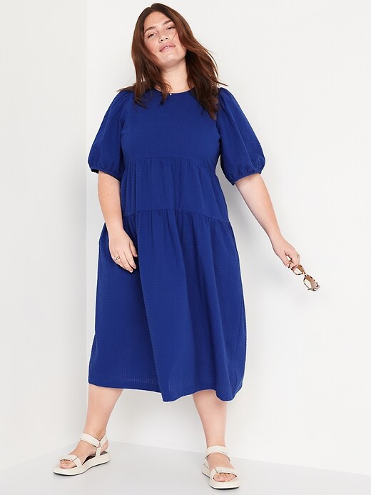 Image number 3 showing, Tiered Puff-Sleeve All-Day Midi Swing Dress for Women