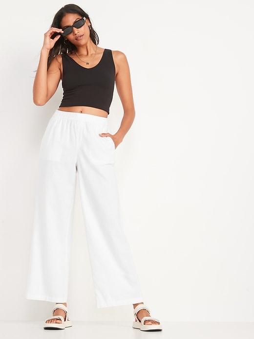 Image number 3 showing, High-Waisted Wide-Leg Linen-Blend Pants for Women