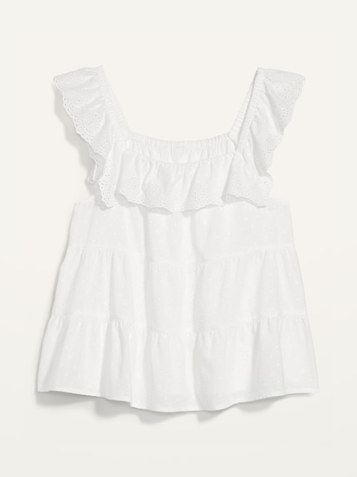 Image number 3 showing, Sleeveless Ruffled Tiered Embroidered Clip-Dot Swing Blouse for Women