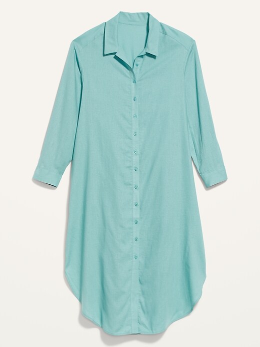 Long-Sleeve Linen-Blend Midi Shirt Dress | Old Navy