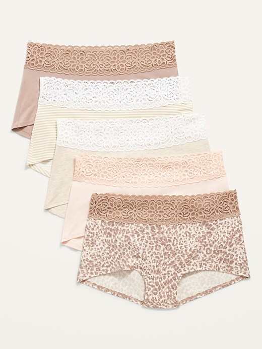 Supima® Cotton-Blend Lace-Trim Boyshort Underwear 5-Pack for Women