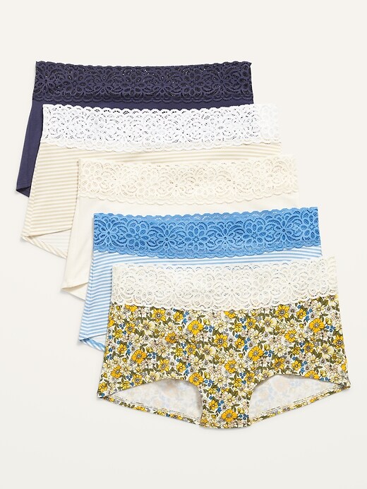 Image number 4 showing, Supima&#174 Cotton-Blend Lace-Trim Boyshort Underwear 5-Pack for Women