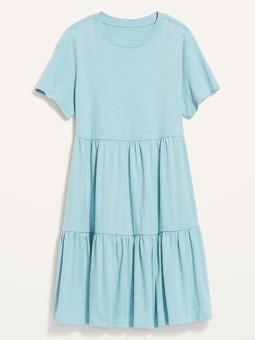 Image number 4 showing, Short-Sleeve Tiered Slub-Knit Mini Swing Dress for Women