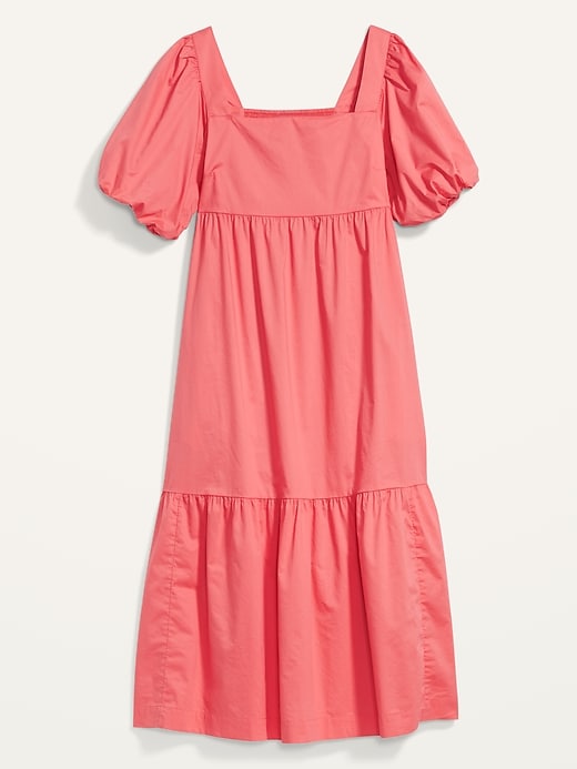 Image number 4 showing, Fit & Flare Puff-Sleeve Cotton-Poplin Smocked All-Day Midi Dress for Women