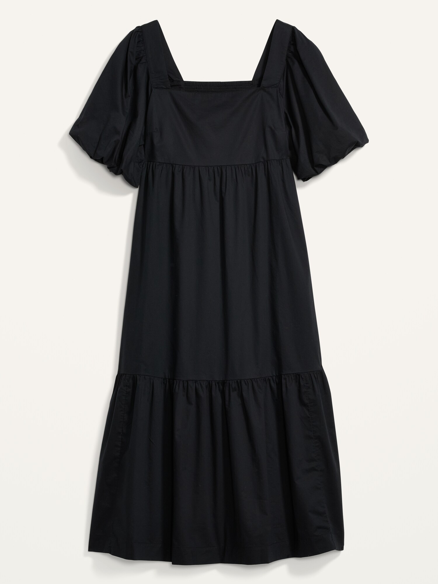 Fit & Flare Puff-Sleeve Cotton-Poplin Smocked All-Day Midi Dress | Old Navy