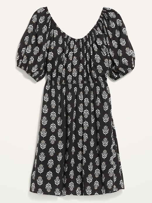 Image number 4 showing, Puff-Sleeve Printed Tie-Back Mini Swing Dress for Women